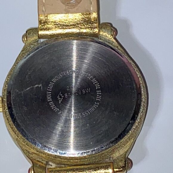 Futura Women's Gold Tone Floating Rhinestone Leather Band Quartz Watch OS - Picture 8 of 13